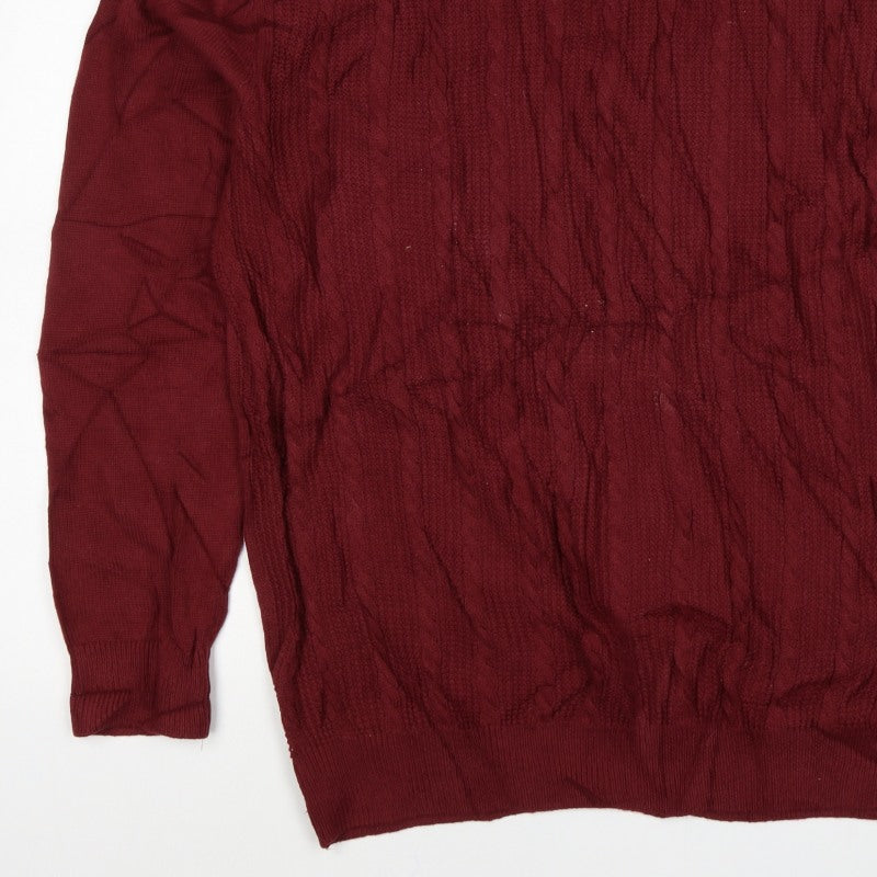 Next Men’s Red XL Cable Knit Checked Collar Cotton Pullover Jumper