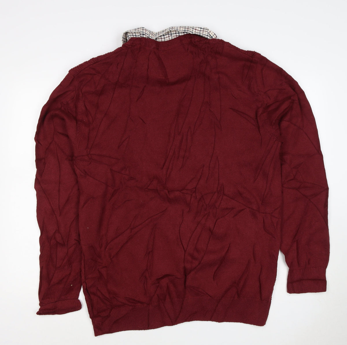 Next Men’s Red XL Cable Knit Checked Collar Cotton Pullover Jumper