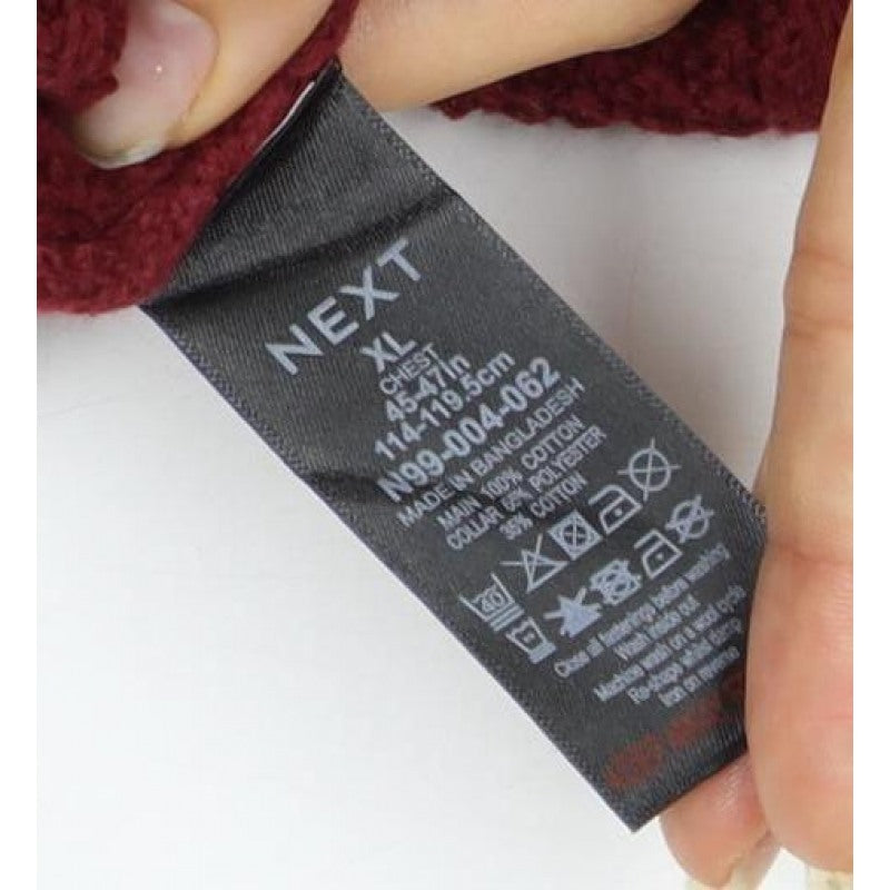 Next Men’s Red XL Cable Knit Checked Collar Cotton Pullover Jumper