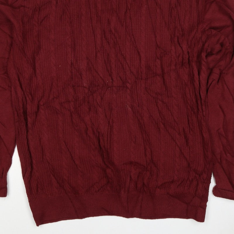 Next Men’s Red XL Cable Knit Checked Collar Cotton Pullover Jumper