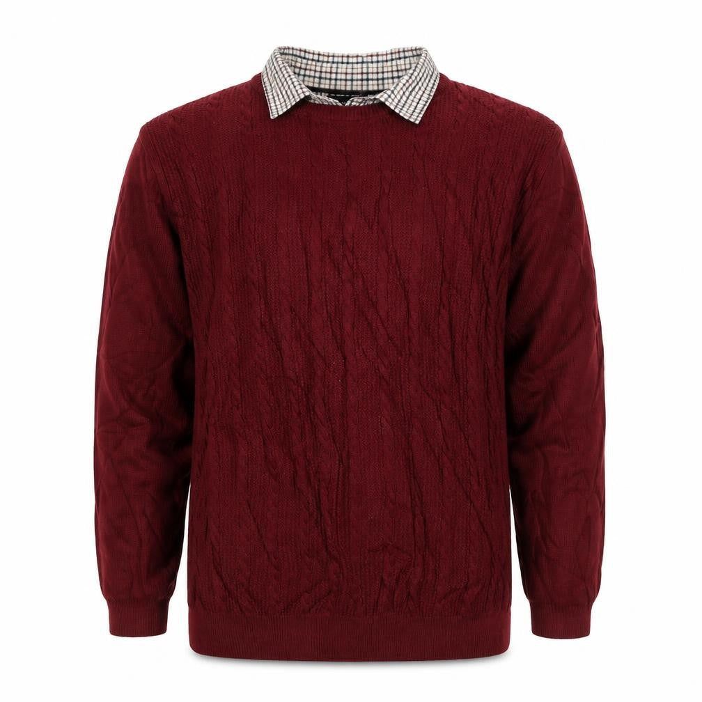 Next Men’s Red XL Cable Knit Checked Collar Cotton Pullover Jumper