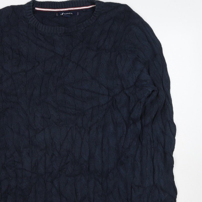 Kangol Men’s Blue XL Cable Knit Crew Neck Cotton Pullover Jumper