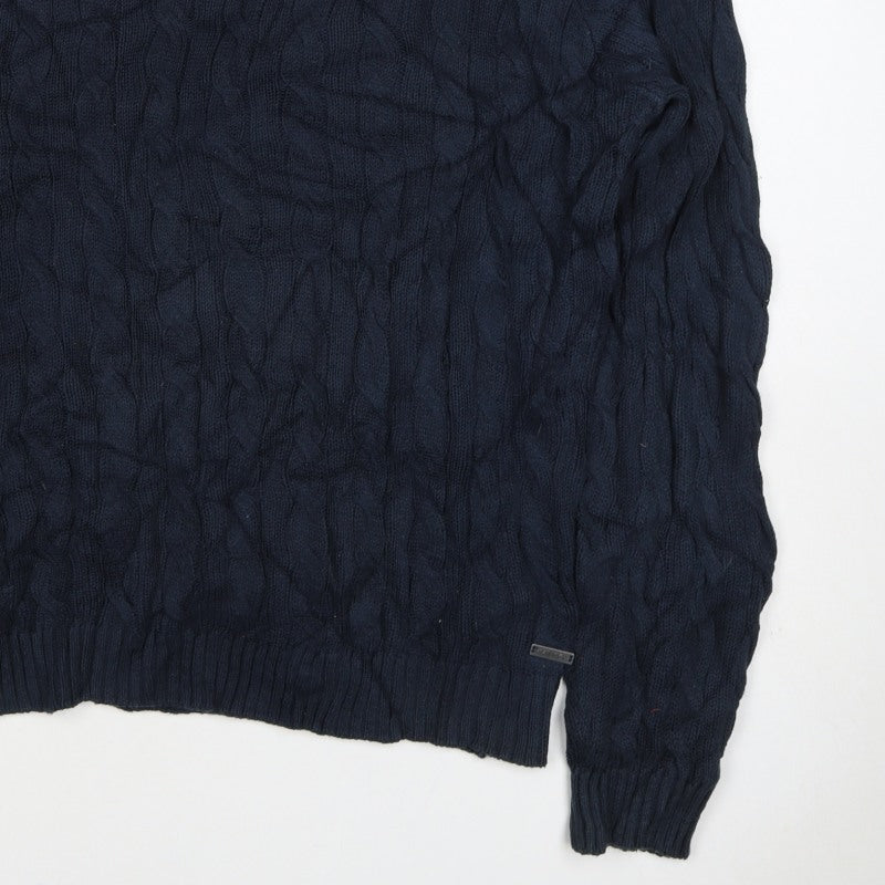 Kangol Men’s Blue XL Cable Knit Crew Neck Cotton Pullover Jumper