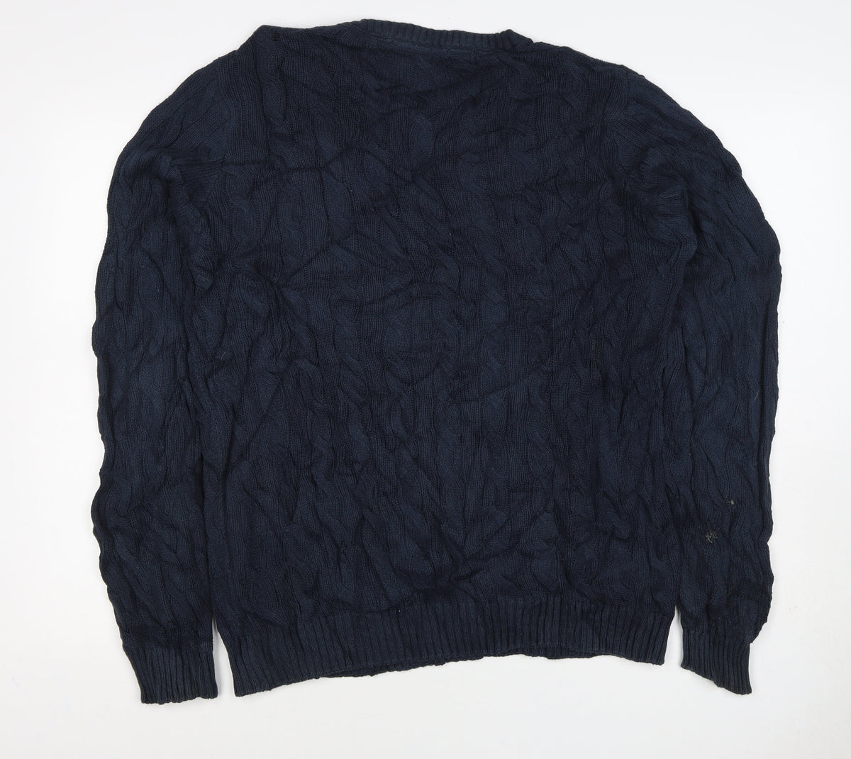 Kangol Men’s Blue XL Cable Knit Crew Neck Cotton Pullover Jumper