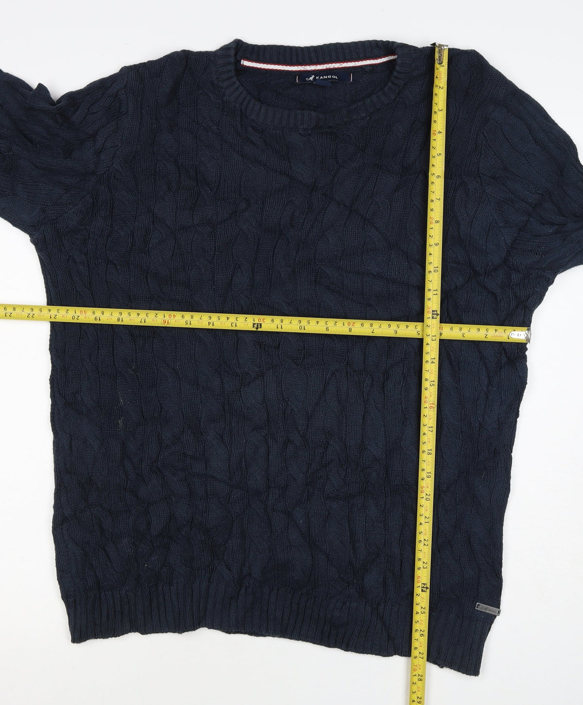 Kangol Men’s Blue XL Cable Knit Crew Neck Cotton Pullover Jumper