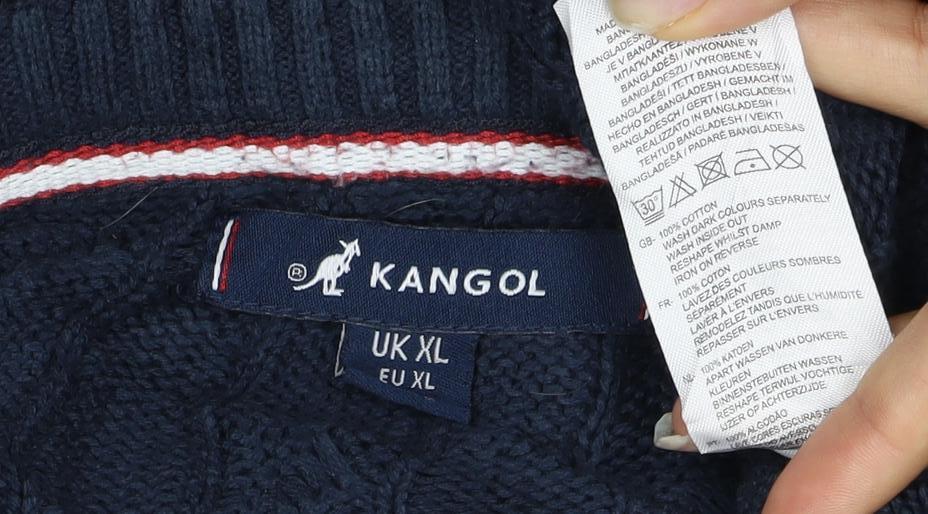 Kangol Men’s Blue XL Cable Knit Crew Neck Cotton Pullover Jumper