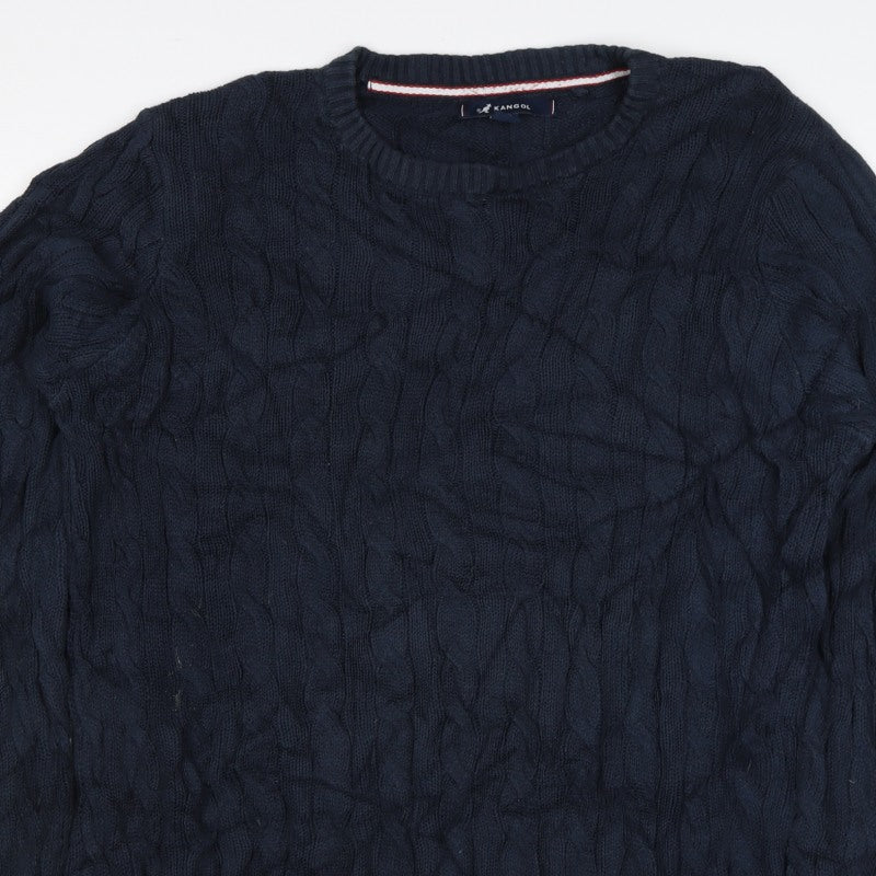 Kangol Men’s Blue XL Cable Knit Crew Neck Cotton Pullover Jumper