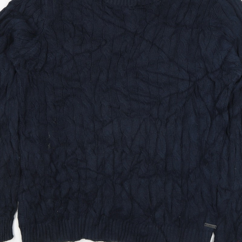 Kangol Men’s Blue XL Cable Knit Crew Neck Cotton Pullover Jumper