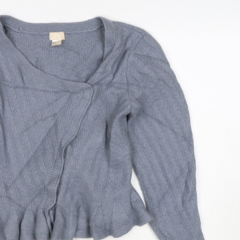 H&M Women Grey UK 12 Wrap Cable Knit Angora Wool Ruffle Jumper