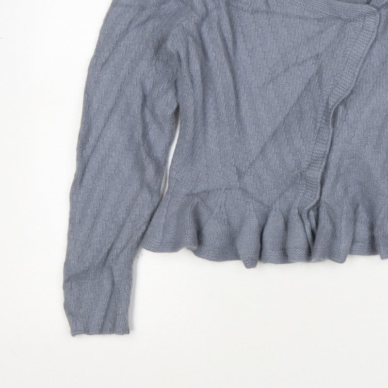 H&M Women Grey UK 12 Wrap Cable Knit Angora Wool Ruffle Jumper