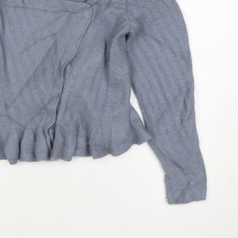 H&M Women Grey UK 12 Wrap Cable Knit Angora Wool Ruffle Jumper
