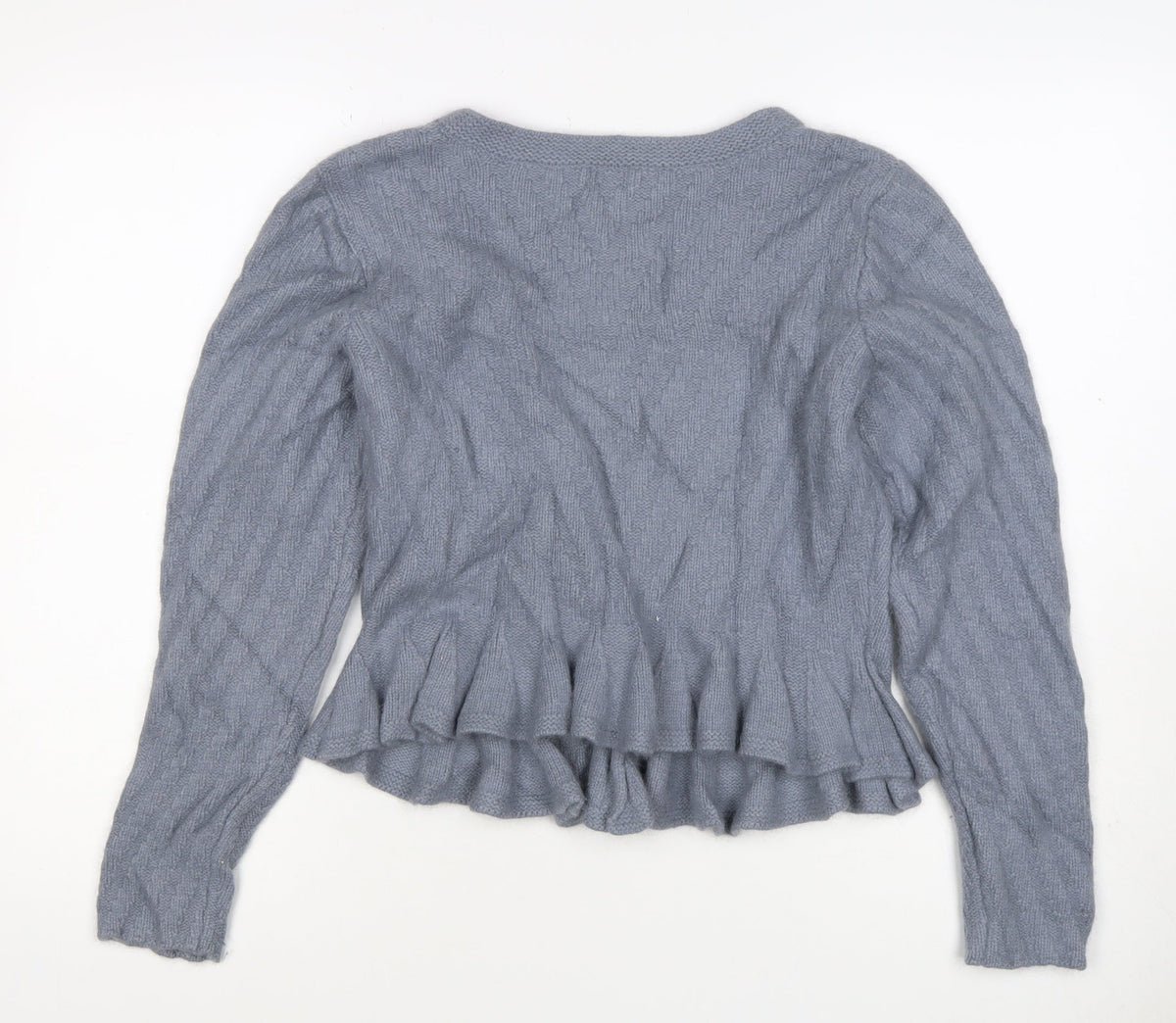 H&M Women Grey UK 12 Wrap Cable Knit Angora Wool Ruffle Jumper