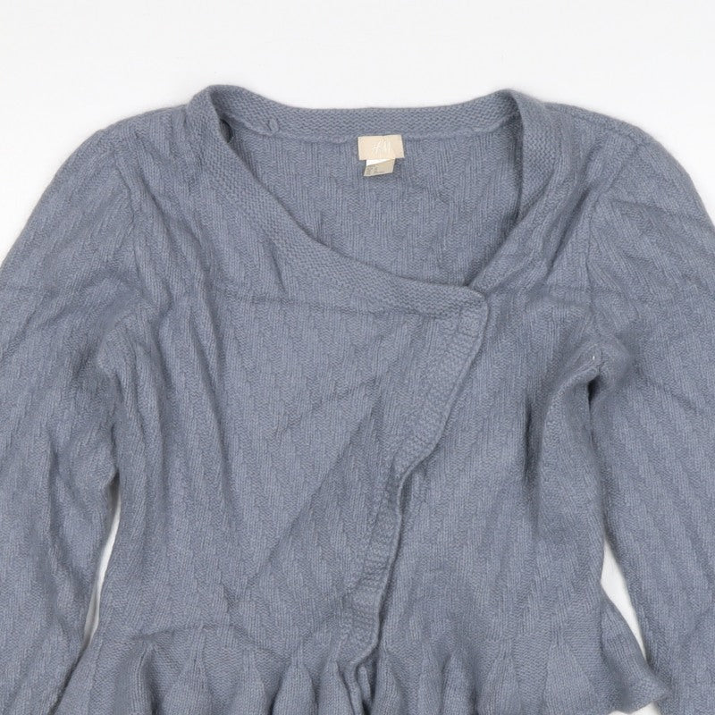 H&M Women Grey UK 12 Wrap Cable Knit Angora Wool Ruffle Jumper