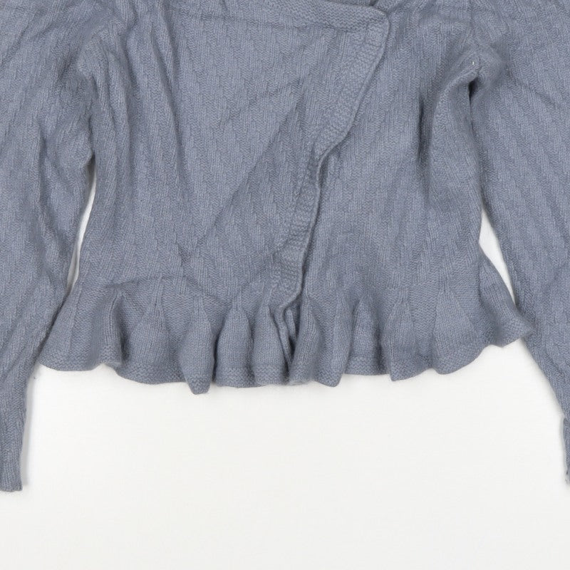 H&M Women Grey UK 12 Wrap Cable Knit Angora Wool Ruffle Jumper