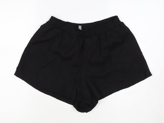 Soso Women Black Size M Drawstring Tassel Relaxed Shorts