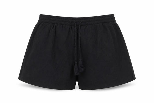 Soso Women Black Size M Drawstring Tassel Relaxed Shorts