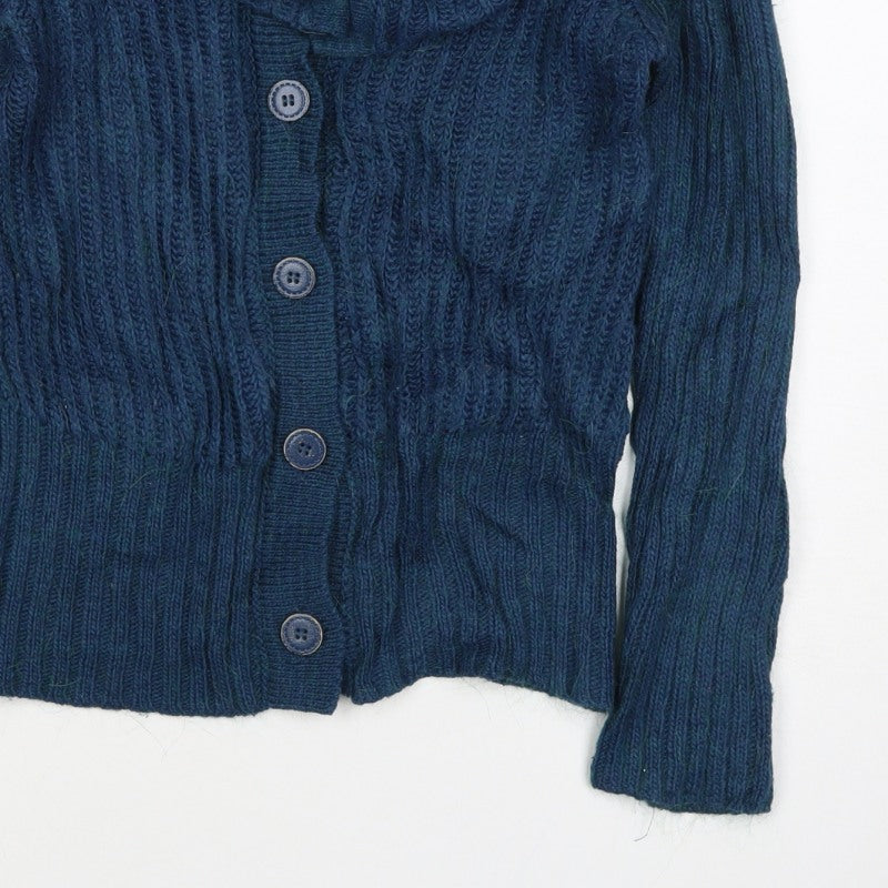 Per Una Women Blue S Cable Knit Cowl Neck Button Cardigan