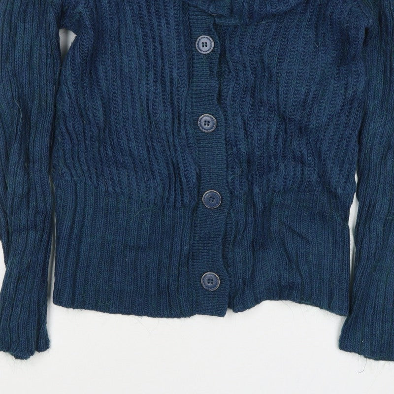 Per Una Women Blue S Cable Knit Cowl Neck Button Cardigan