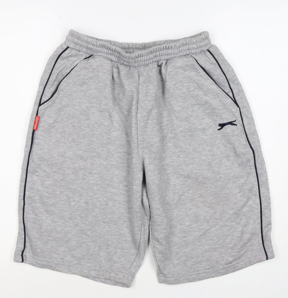 Slazenger Men Grey M Fleece Drawstring Sweat Shorts Pockets Logo