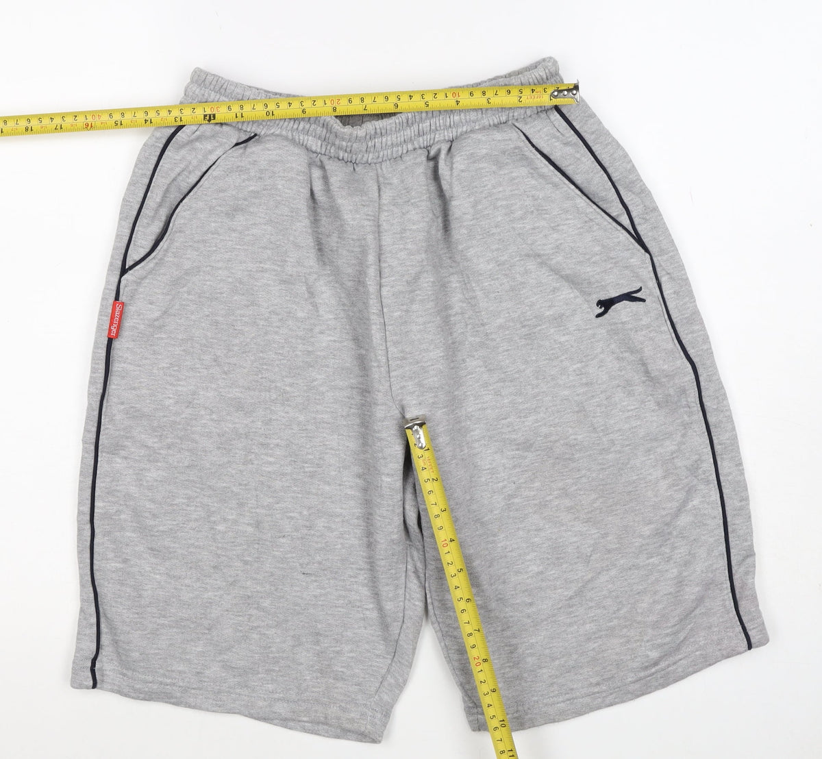 Slazenger Men Grey M Fleece Drawstring Sweat Shorts Pockets Logo