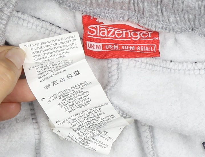 Slazenger Men Grey M Fleece Drawstring Sweat Shorts Pockets Logo