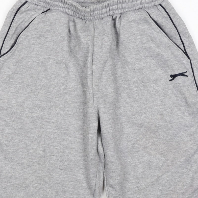 Slazenger Men Grey M Fleece Drawstring Sweat Shorts Pockets Logo