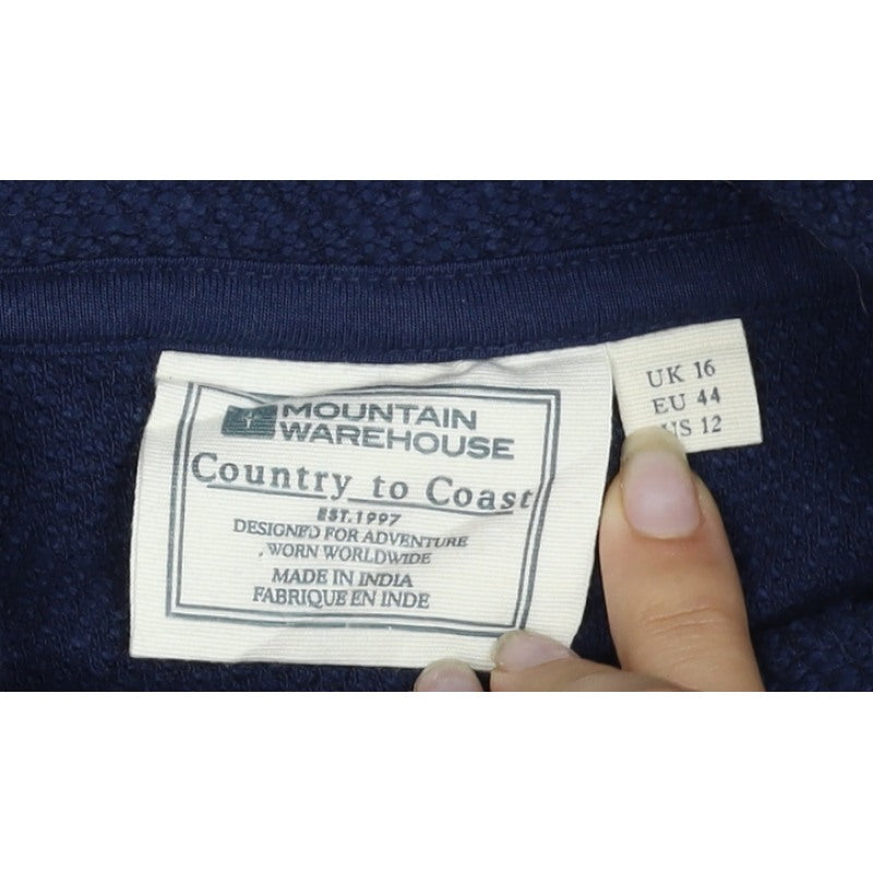 Mountain Warehouse Women Blue UK 16 Cable Knit Roll Neck Jumper Pockets