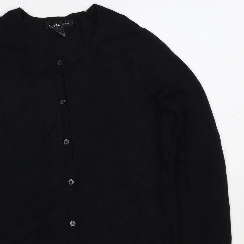 Mango Women Black M Round Neck Button Front Knit Cardigan