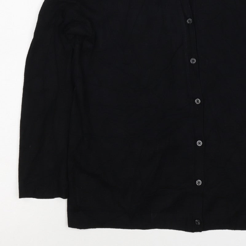 Mango Women Black M Round Neck Button Front Knit Cardigan
