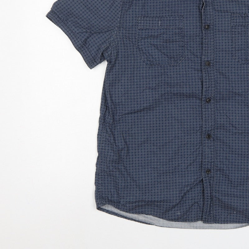 Jeanswest Men’s Blue Polka Dot Classic Fit Short Sleeve Button-Up Shirt L
