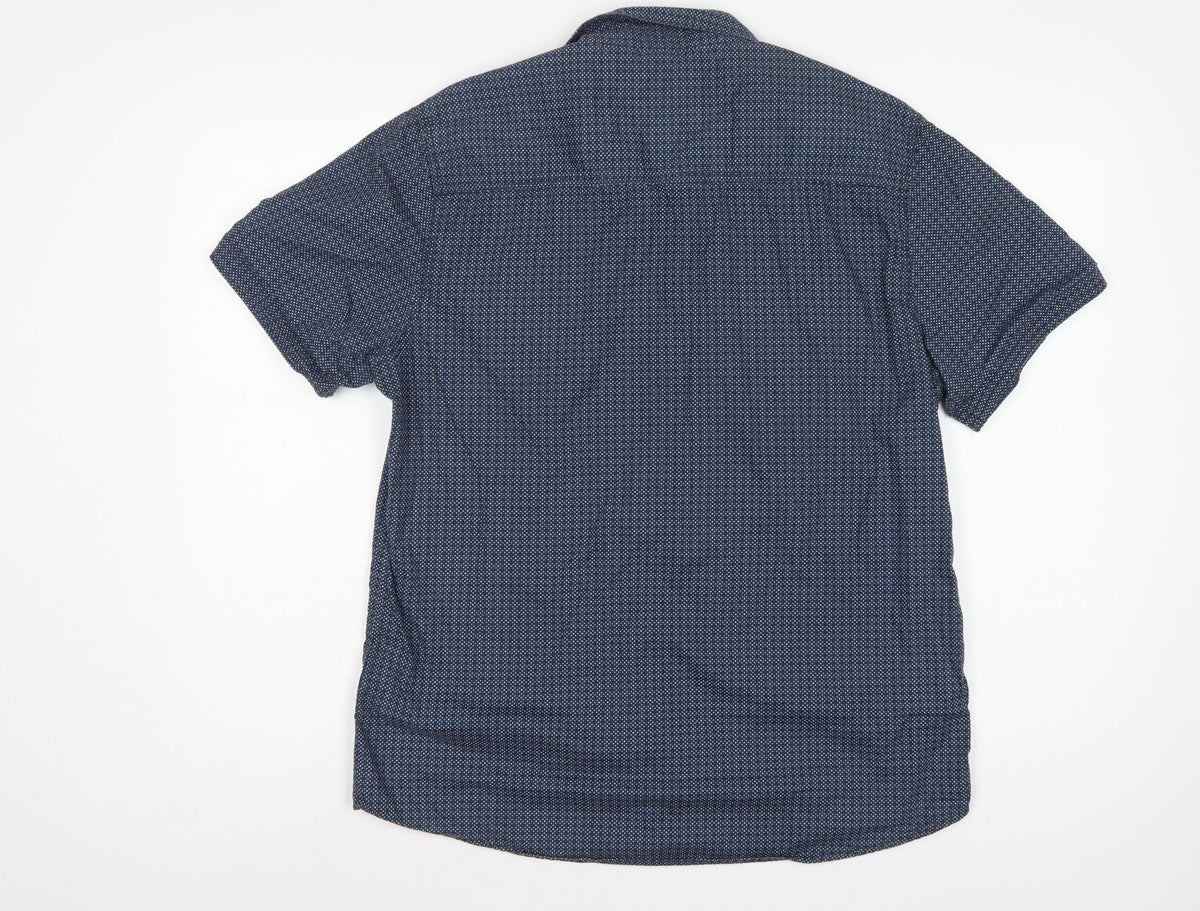 Jeanswest Men’s Blue Polka Dot Classic Fit Short Sleeve Button-Up Shirt L