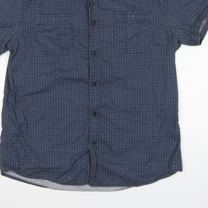 Jeanswest Men’s Blue Polka Dot Classic Fit Short Sleeve Button-Up Shirt L
