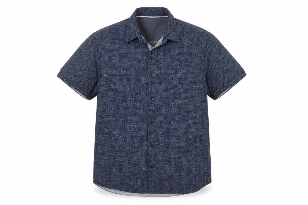 Jeanswest Men’s Blue Polka Dot Classic Fit Short Sleeve Button-Up Shirt L