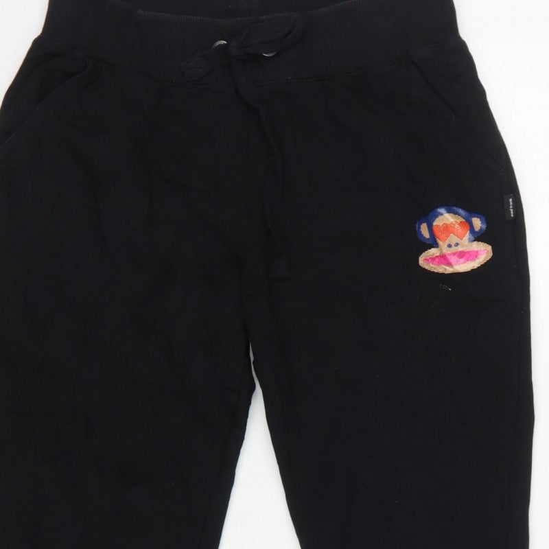Paul Frank Women’s Black UK 12 Jogger Sweatpants Monkey Embroidered