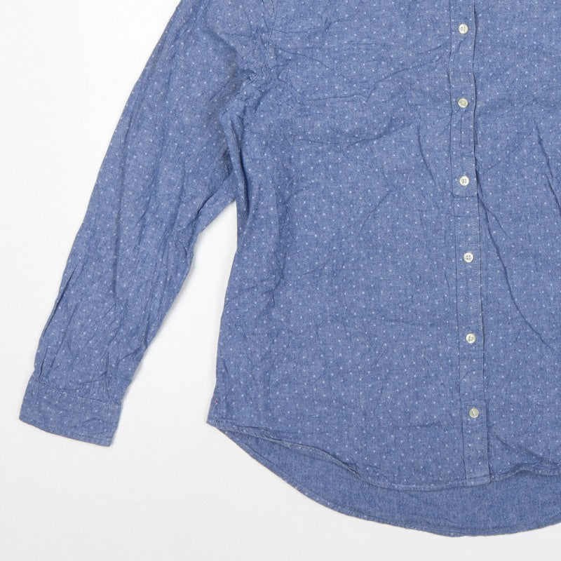 Springfield Women Blue Polka Dot Chambray Button-Up Shirt UK 14