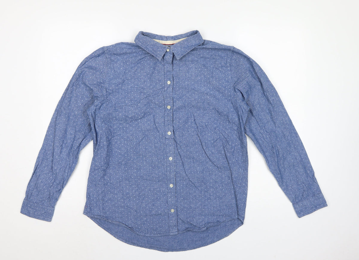 Springfield Women Blue Polka Dot Chambray Button-Up Shirt UK 14