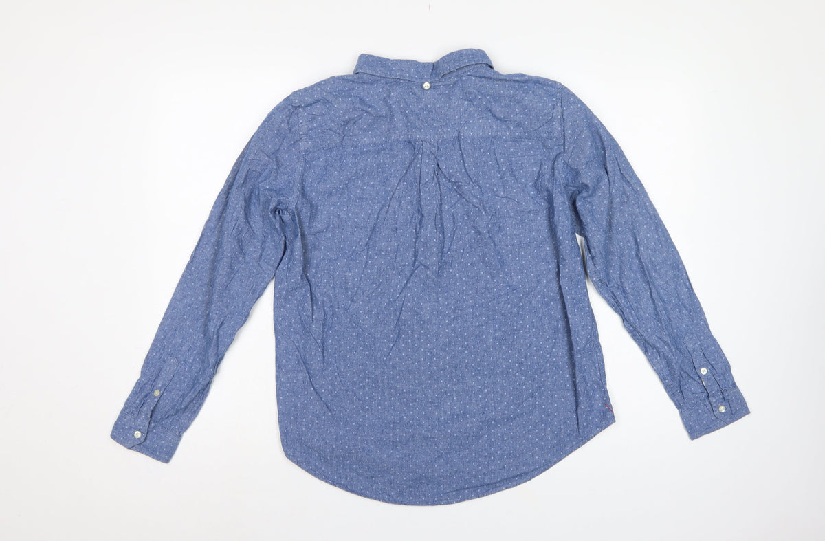 Springfield Women Blue Polka Dot Chambray Button-Up Shirt UK 14