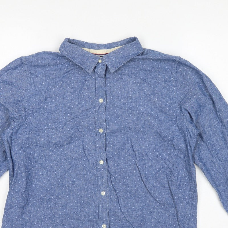 Springfield Women Blue Polka Dot Chambray Button-Up Shirt UK 14