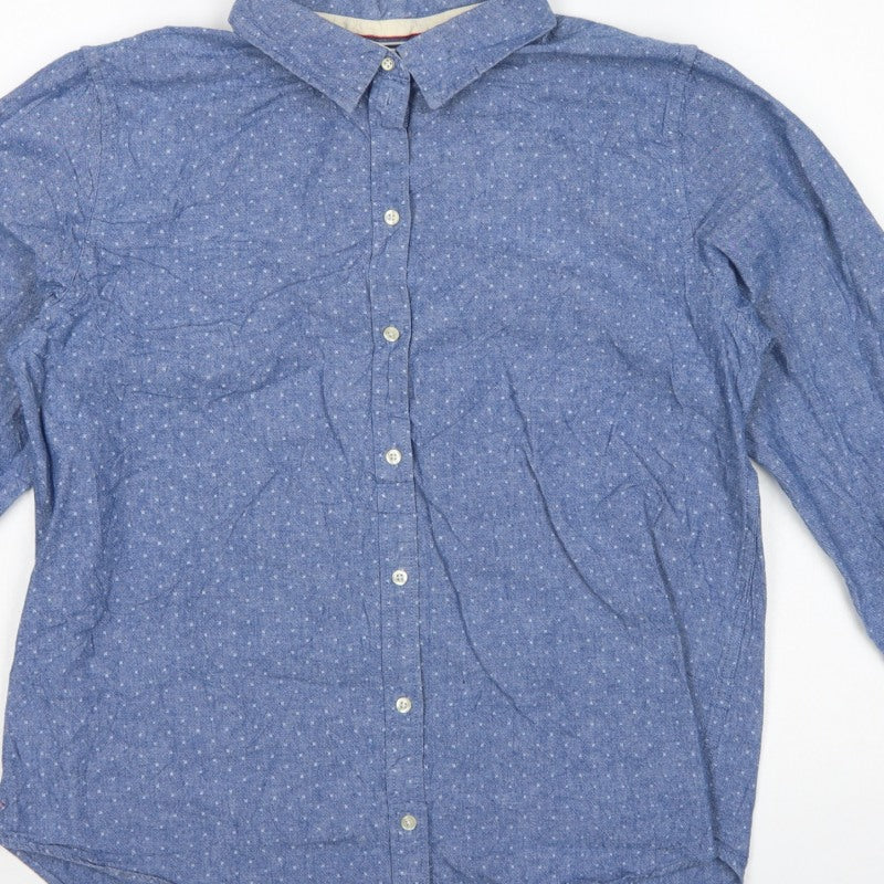 Springfield Women Blue Polka Dot Chambray Button-Up Shirt UK 14
