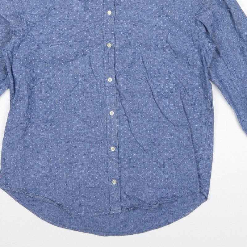 Springfield Women Blue Polka Dot Chambray Button-Up Shirt UK 14