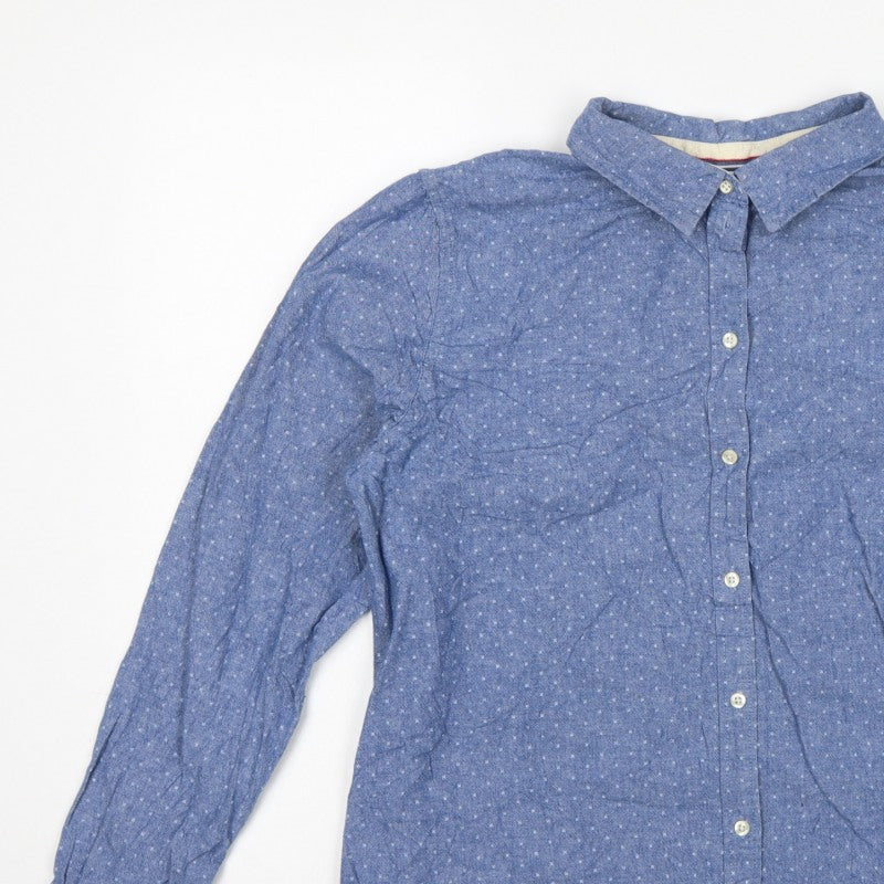 Springfield Women Blue Polka Dot Chambray Button-Up Shirt UK 14