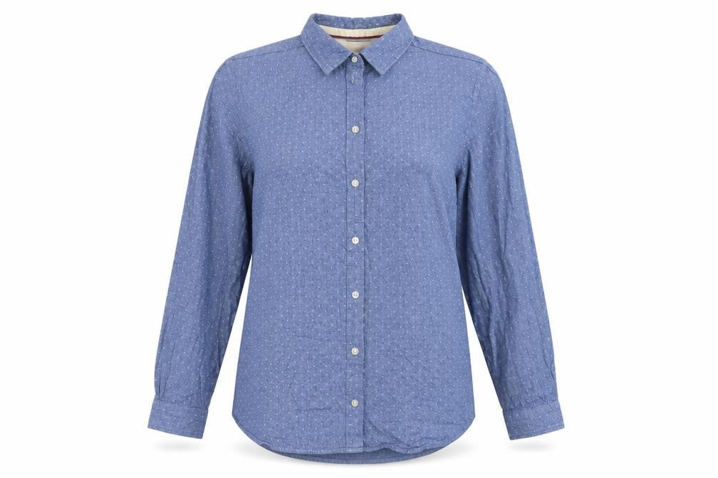 Springfield Women Blue Polka Dot Chambray Button-Up Shirt UK 14