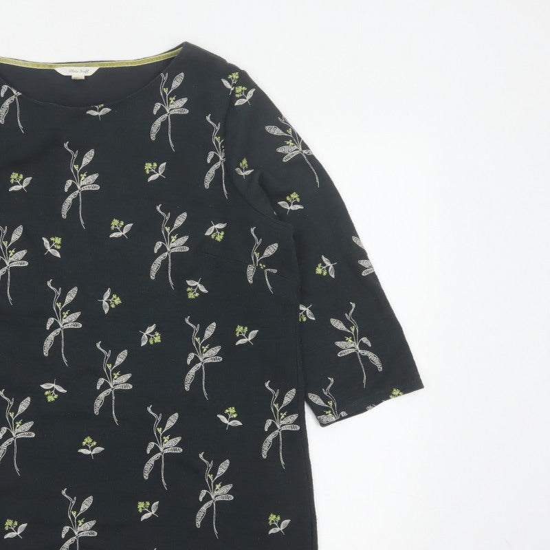 White Stuff Women Black Floral 3/4 Bell Sleeve Jersey Top UK 18