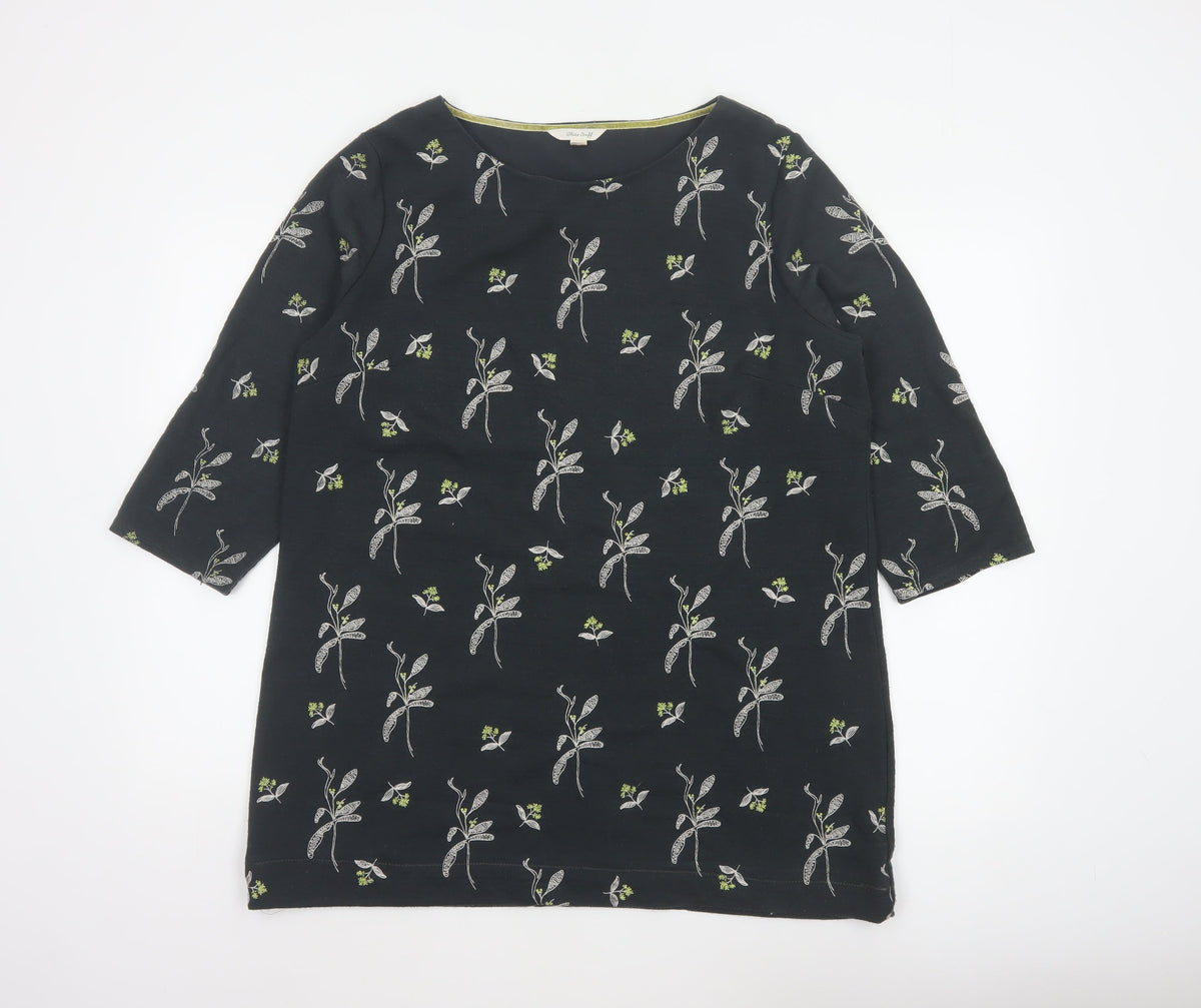 White Stuff Women Black Floral 3/4 Bell Sleeve Jersey Top UK 18