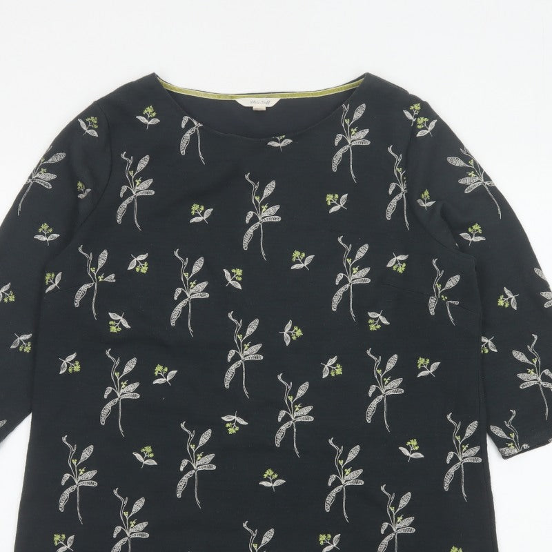White Stuff Women Black Floral 3/4 Bell Sleeve Jersey Top UK 18