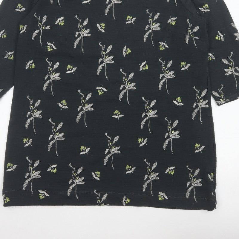 White Stuff Women Black Floral 3/4 Bell Sleeve Jersey Top UK 18