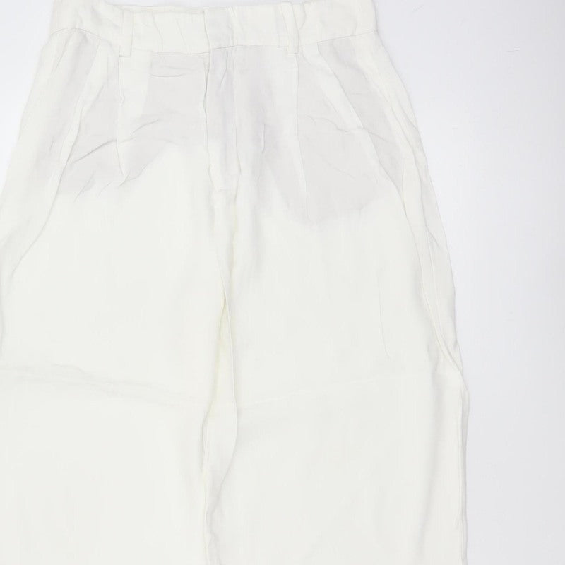 Zara Woman White UK 14 High Waist Wide Leg Pleated Trousers