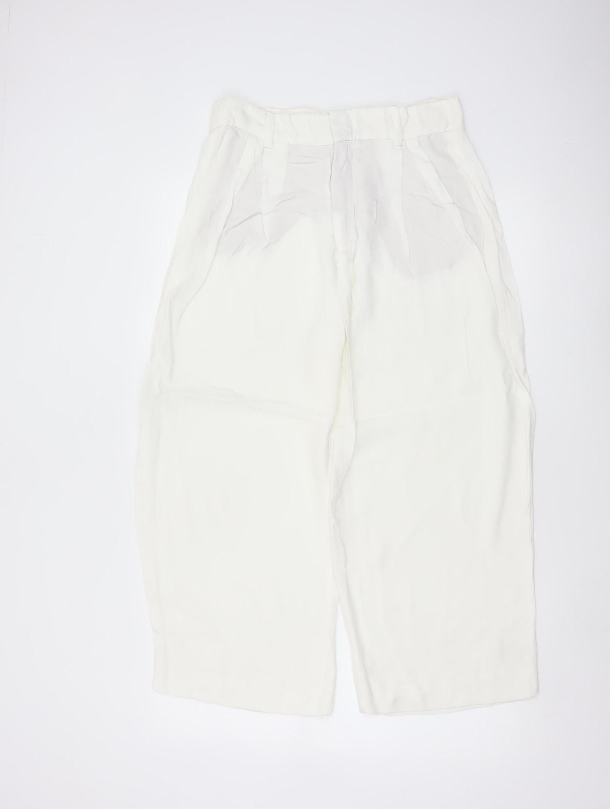 Zara Woman White UK 14 High Waist Wide Leg Pleated Trousers