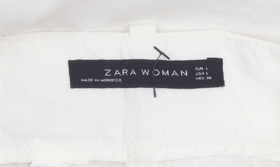 Zara Woman White UK 14 High Waist Wide Leg Pleated Trousers