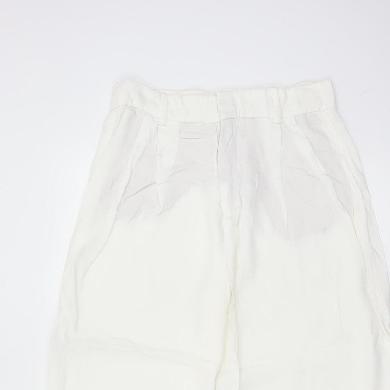 Zara Woman White UK 14 High Waist Wide Leg Pleated Trousers